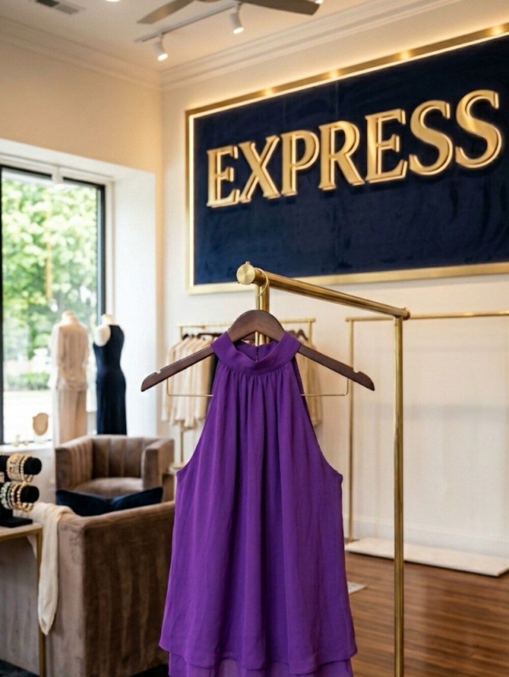NWOT Express Purple Chiffon Mock Neck Tank Top Size XL Flowy Layered Halter
